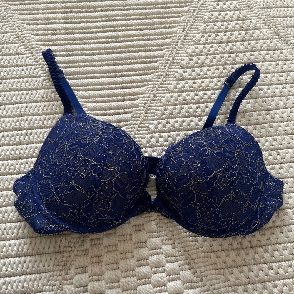 Aerie Rich Blue Lace Push Up Bra 34C